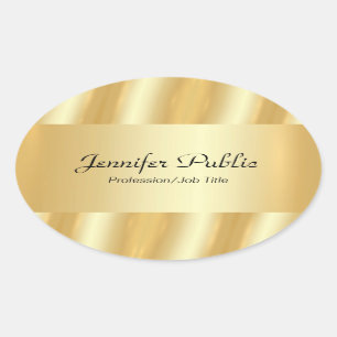 Personalised Gold Elegant Script Glamour Template Oval Sticker