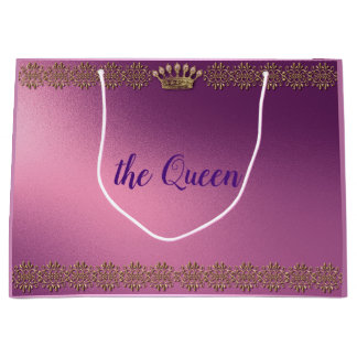 Personalised gold faux glitter crown large gift bag