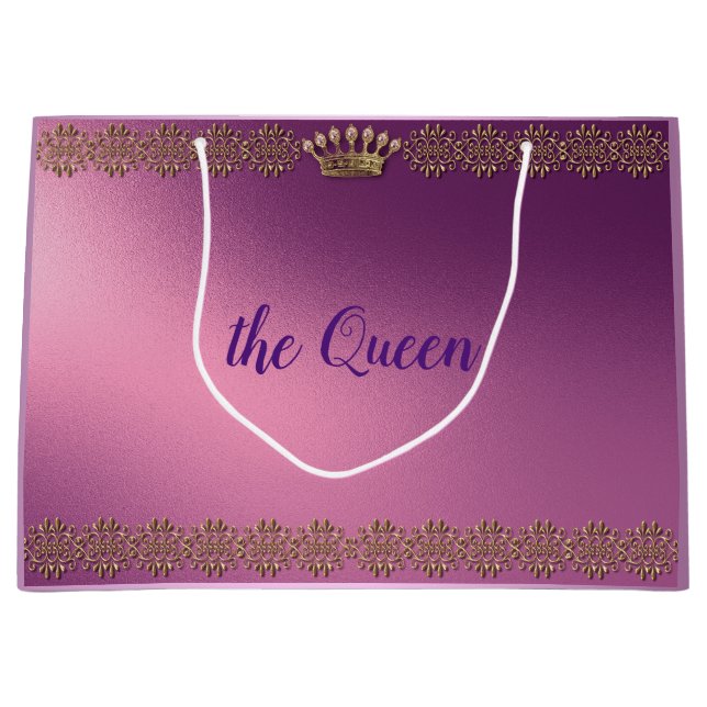 Personalised gold faux glitter crown large gift bag (Front)