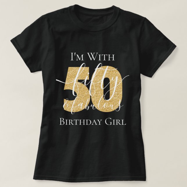 Personalised Gold Fifty Fabulous Birthday Glitter T-Shirt (Design Front)