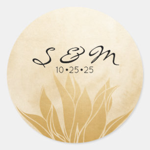 Personalised Gold Floral Wedding  Classic Round Sticker