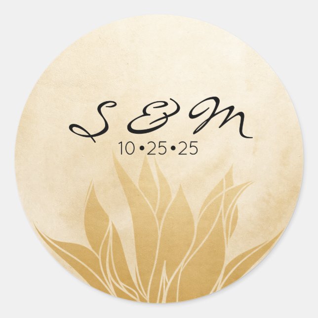Personalised Gold Floral Wedding  Classic Round Sticker (Front)