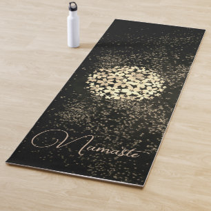 Personalised Gold Flowers Confetti on Brown Yoga Mat