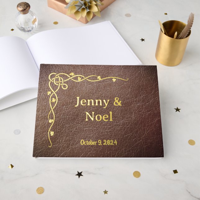 Personalised Gold Foil And Faux Leather  Guest Book (Front Open)