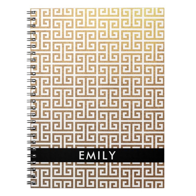 Personalised Gold Foil and White Greek Key Notebook (Front)