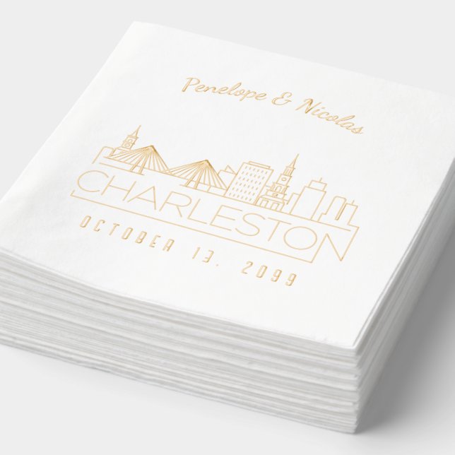 Personalised Gold Foil Charleston Wedding Napkins (Detail)