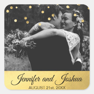 Personalised Gold Foil Confetti Wedding   PHOTO Square Sticker