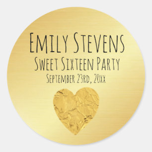 Personalised Gold Foil Heart Sweet 16 Sticker