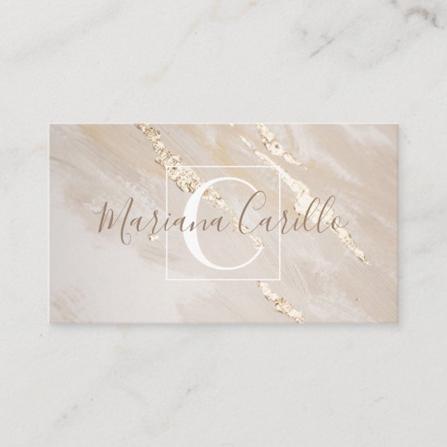 Personalised Gold Foil Marble Monogram Business Card (Front)