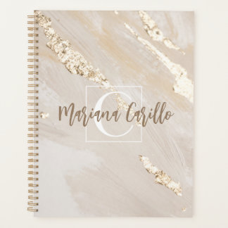 Personalised Gold Foil Marble Monogram Script Planner