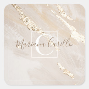 Personalised Gold Foil Marble Monogram Square Sticker
