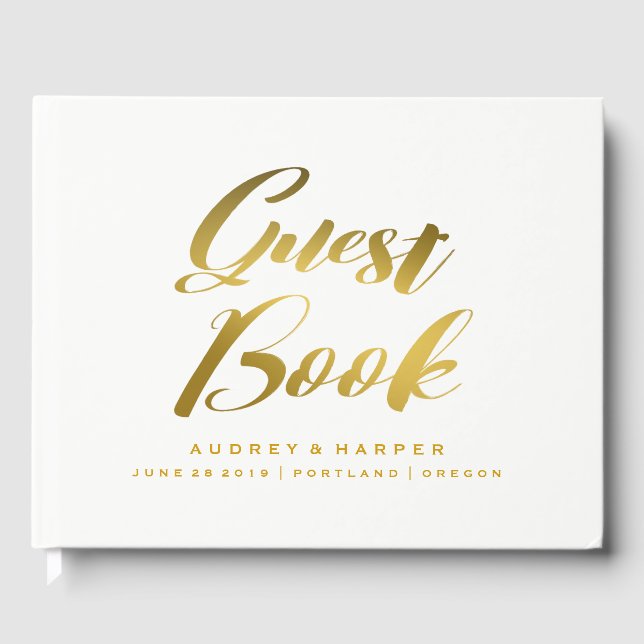 Personalised Gold Foil Marble Wedding Guest Book (Front)