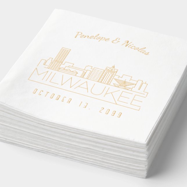 Personalised Gold Foil Milwaukee Wedding Napkins (Detail)