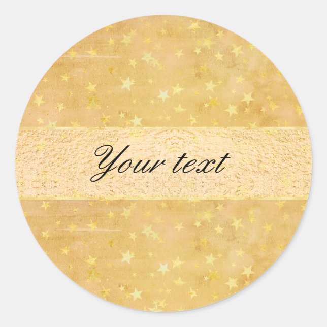 Personalised Gold Foil Stars Watercolor Classic Round Sticker (Front)