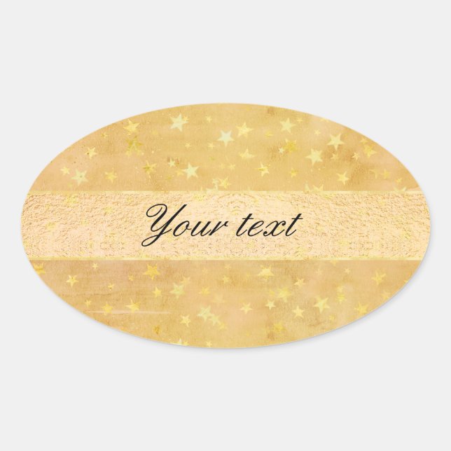 Personalised Gold Foil Stars Watercolor Oval Sticker (Front)