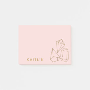 Personalised Gold Gemstones Blush Pink Post-it Notes