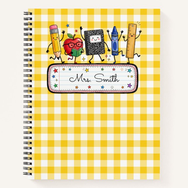 Personalised Gold Gingham Teacher Notebook (Front)