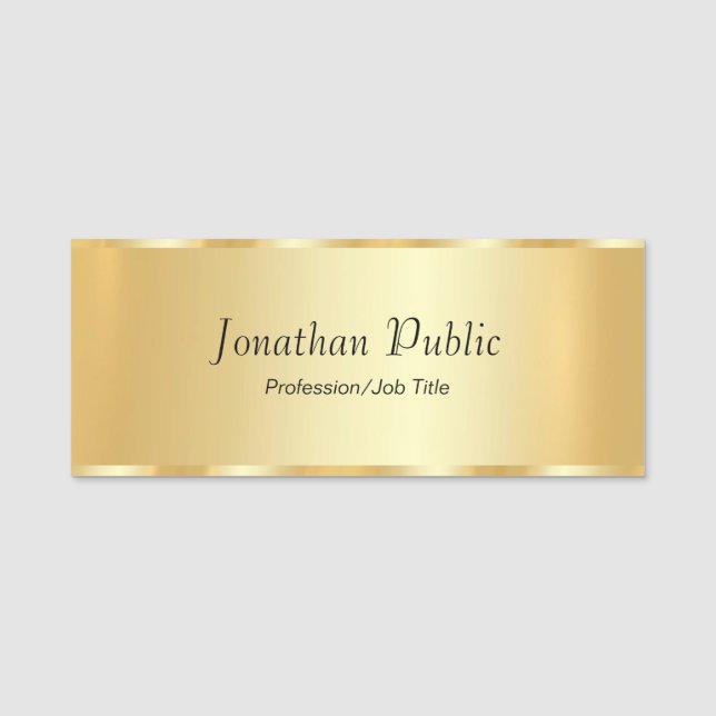 Personalised Gold Glamourous Elegant Script Trendy Name Tag (Front)