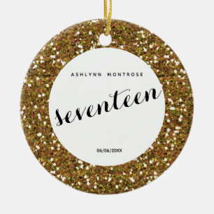 Personalised Gold Glitter 17th Birthday Ceramic Tree Decoration