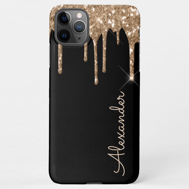 Personalised Gold Glitter Black Handwritten BUDGET iPhone Case (Back)