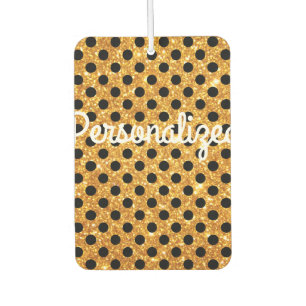 Personalised Gold Glitter Black Polka Dots Car Air Freshener
