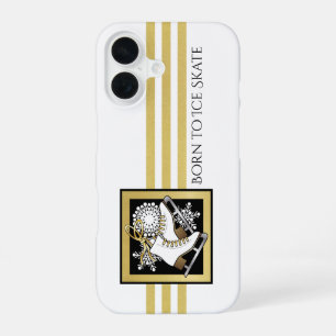 Personalised Gold Glitter Black White Ice Skating iPhone 16 Case