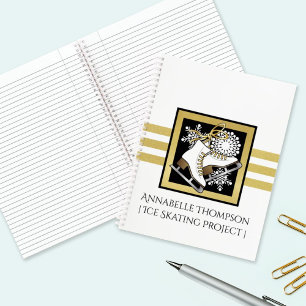 Personalised Gold Glitter Black White Ice Skating Notebook