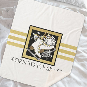 Personalised Gold Glitter Black White Ice Skating Sherpa Blanket
