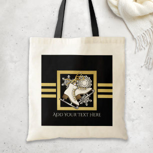 Personalised Gold Glitter Black White Ice Skating Tote Bag