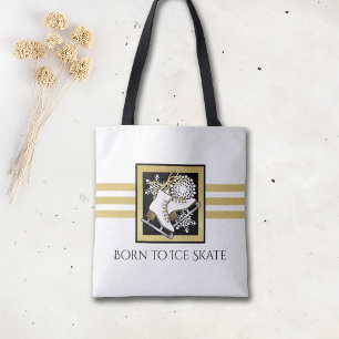 Personalised Gold Glitter Black White Ice Skating Tote Bag