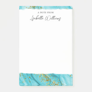 Personalised Gold Glitter Blue Watercolor Post-it Notes