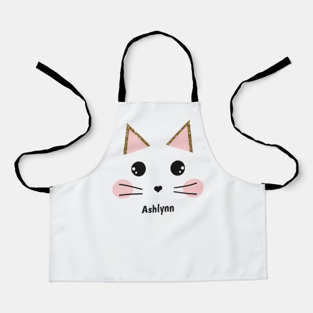 Personalised Gold Glitter Cat Apron (Front)