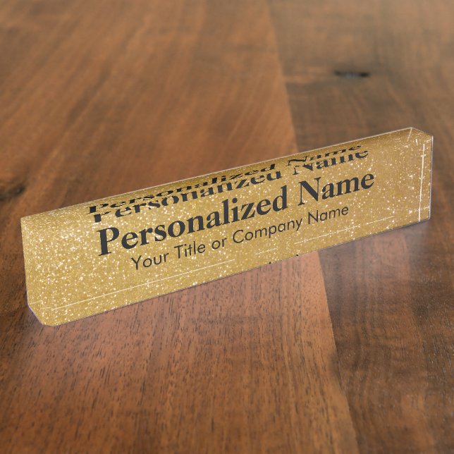Personalised gold glitter desk nameplate (Side)