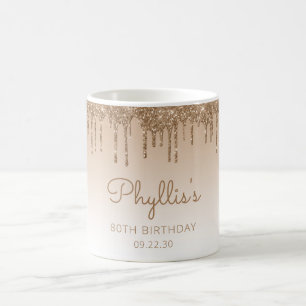 Personalised Gold Glitter Drip 80th Birthday Coffee Mug