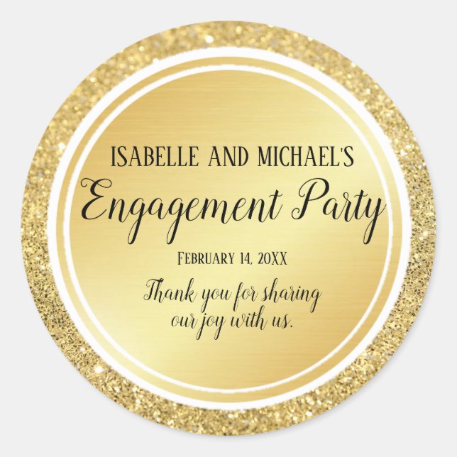 Personalised Gold Glitter Engagement Thank You Classic Round Sticker (Front)