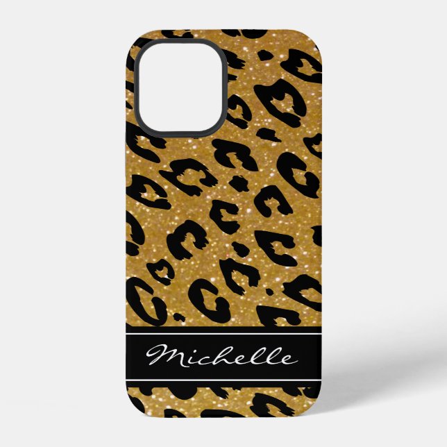 Personalised gold glitter leopard iPhone 12 case (Back)