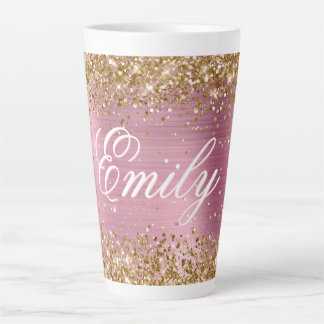 Personalised Gold Glitter Light Pink Foil Latte Mug