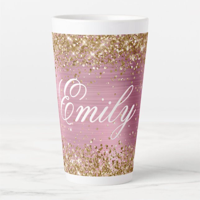 Personalised Gold Glitter Light Pink Foil Latte Mug (Front)