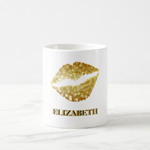 Personalised Gold Glitter Lips Coffee Mug