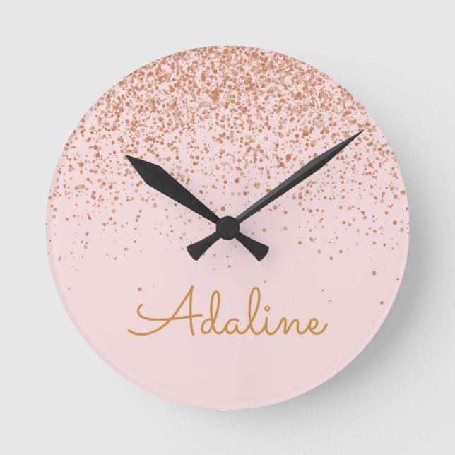 Personalised Gold Glitter Monogram Name Round Clock (Front)