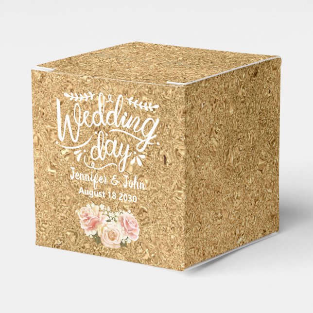 Personalised Gold Glitter Pink Floral Wedding   Favour Box (Front Side)