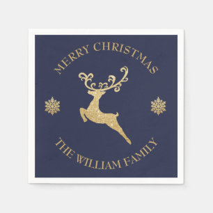 Personalised Gold Glitter Reindeer Christmas Party Napkin