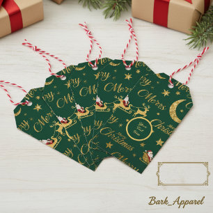 Personalised Gold Glitter Santa Sleigh & Reindeer  Gift Tags