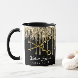 Personalised Gold Glitter Scissors Hair Salon    Mug