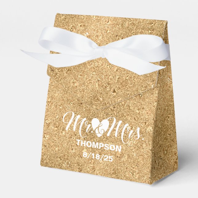 Personalised Gold Glitter Wedding  Favour Box (Front Side)