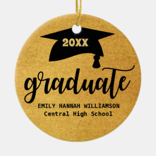 Personalised Gold Graduation Mortar Board Ceramic Tree Decoration