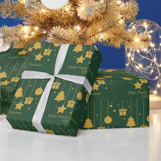 Personalised Gold Green Ornament Christmas  Wrapping Paper (Holidays)