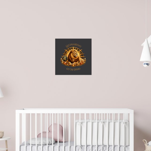 Personalised Gold Grey Leo Zodiac Sign Poster (Nursery 2)