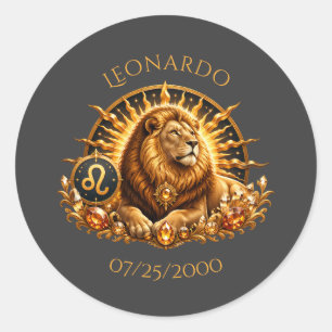 Personalised Gold Grey Zodiac Sign Leo Classic Round Sticker