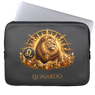 Personalised Gold Grey Zodiac Sign Leo Laptop Sleeve